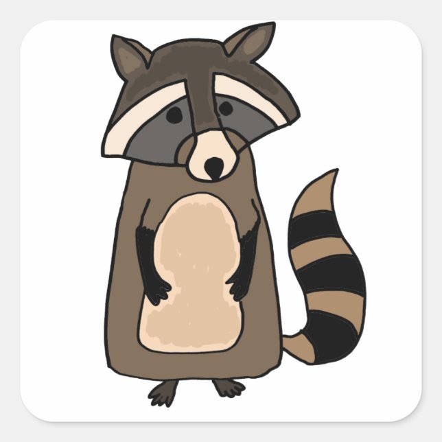 Funky Raccoon Cartoon Square Sticker (Front)
