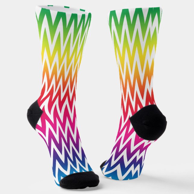 Funky Rainbow Chevron Pattern Colourful Socks (Angled)