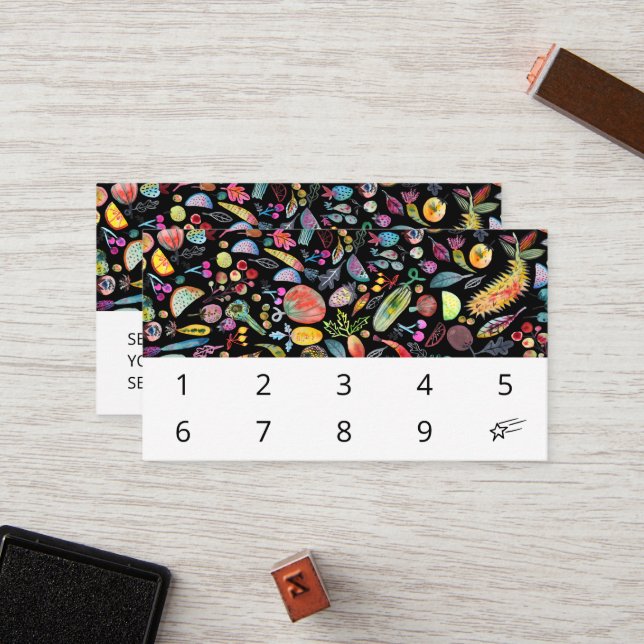 Funky Rainbow Fruits Watercolor Pattern 10   Loyalty Card (Front/Back In Situ)