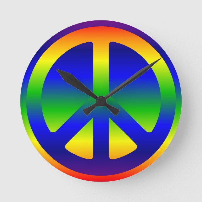 Funky Rainbow Peace Symbol Round Clock (Front)