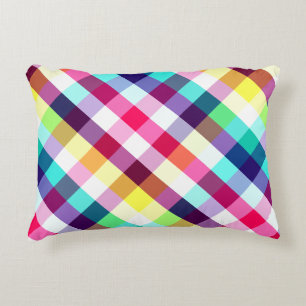 Funky Rainbow Plaid Motif Accent Coussin