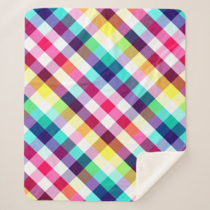 Funky Rainbow Plaid Motif Moyen Sherpa Blanket