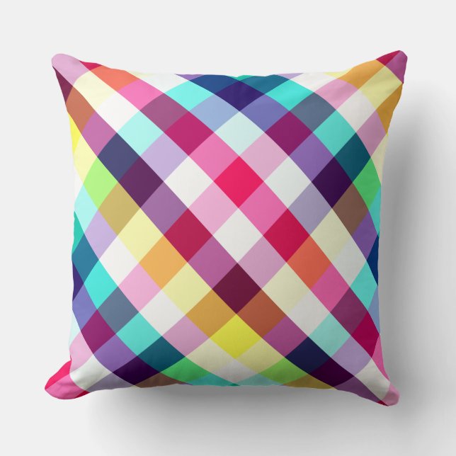 Funky Rainbow Plaid Pattern Big Throw Pillow (Front)