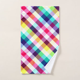 Funky Rainbow Plaid Pattern Hand Towel