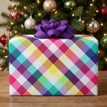 Funky Rainbow Plaid Pattern Wrapping Paper