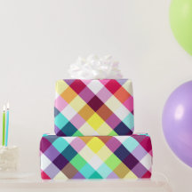 Funky Rainbow Plaid Pattern Wrapping Paper