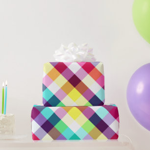 Funky Rainbow Plaid Pattern Wrapping Paper
