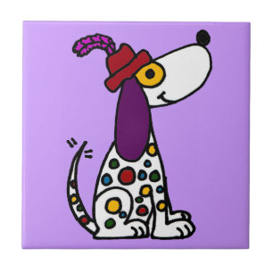 Funky Rainbow Spotted Puppy Dog Tile