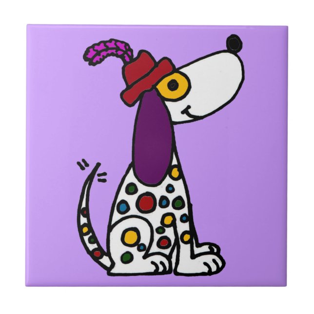 Funky Rainbow Spotted Puppy Dog Tile (Front)