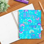 Funky rainbow stars aqua kids colourful planner<br><div class="desc">Cute originally designed graphic and text name personalized planner. This bright aqua, pink, purple, white and warm light yellow text typographical note book planner with graphic stars and funky stylized rainbows can also be customized with your own short name, currently reads Riley. Other names are available or contact me for...</div>