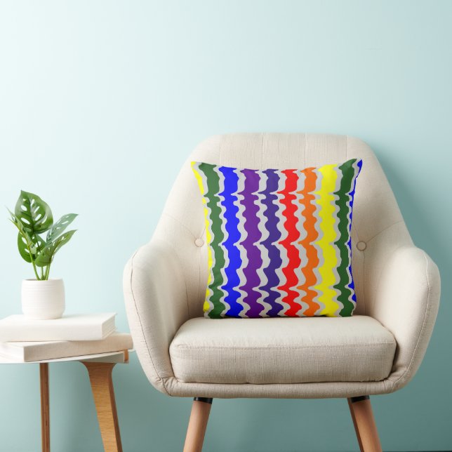 Funky Rainbow Throw Pillow - Grey Background (Chair)