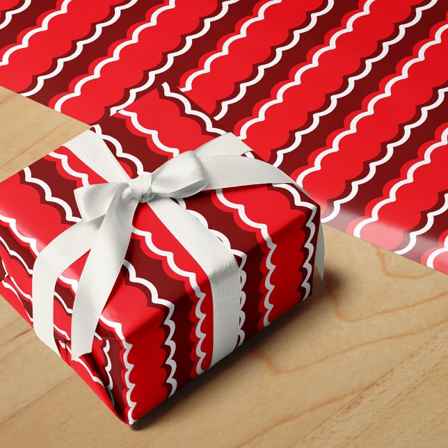 Funky Red and White Scallop Stripe Wrapping Paper (Creator Uploaded)