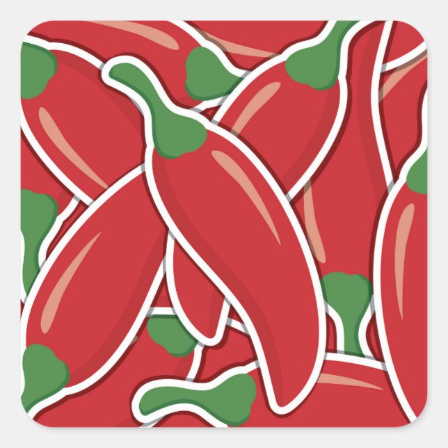 Funky red chilli peppers square sticker (Front)