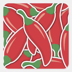 Funky red chilli peppers square sticker