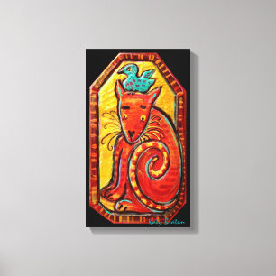 Funky Red Curious Cat Original Painting Canvas Print