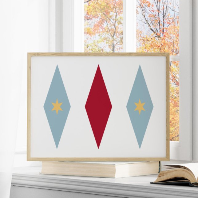 Funky Red Light Blue Yellow Stars Argyle Mid Mod Poster (Creator Uploaded)
