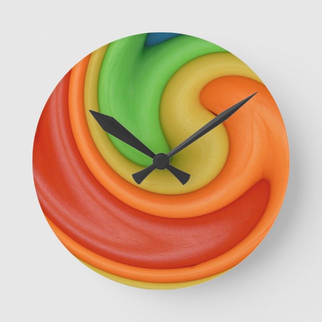 Funky Red Orange Yellow & Green Swirly Round Clock (Front)