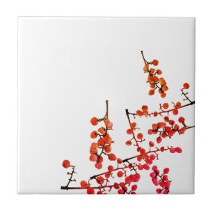 Funky Red Pepper Tree Fruit Pattern Tile