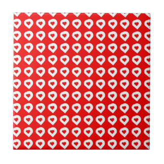 Funky Red & White Hearts Tile
