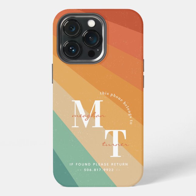 Funky Retro 1970s Groovy Stripes | Monogram  iPhone Case (Back)