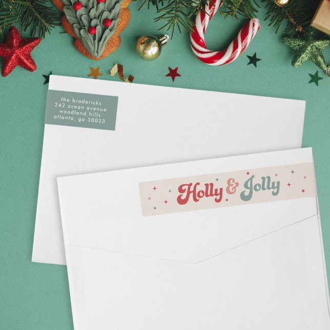 Funky Retro 70s Holly Jolly Christmas Wrap Around Label (Creator Uploaded)