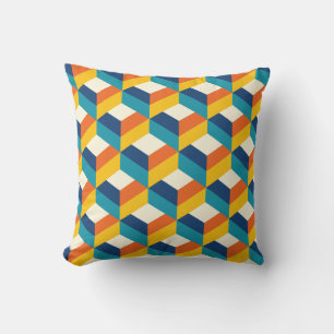 Funky Retro 80s 3D Cube geometric Pattern Design Throw Pillow