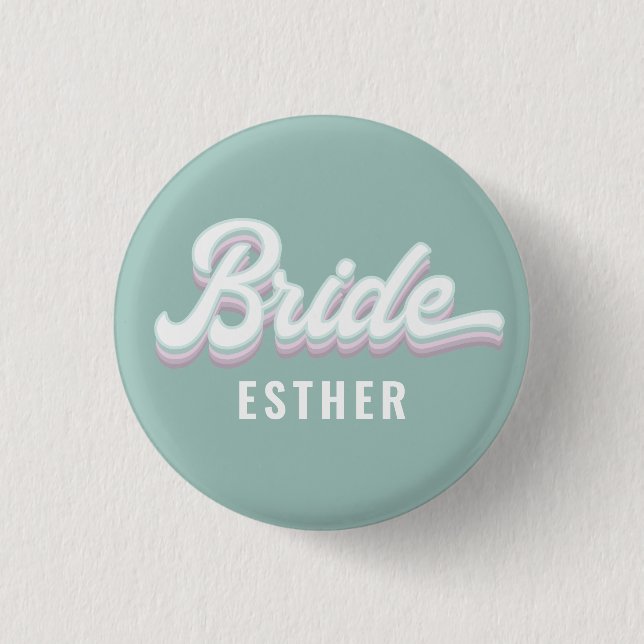 Funky retro 80's pastel bride bachelorette wedding 1 inch round button (Front)