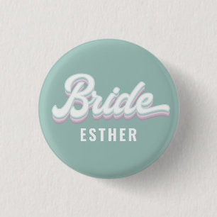Funky retro 80's pastel bride bachelorette wedding 1 inch round button