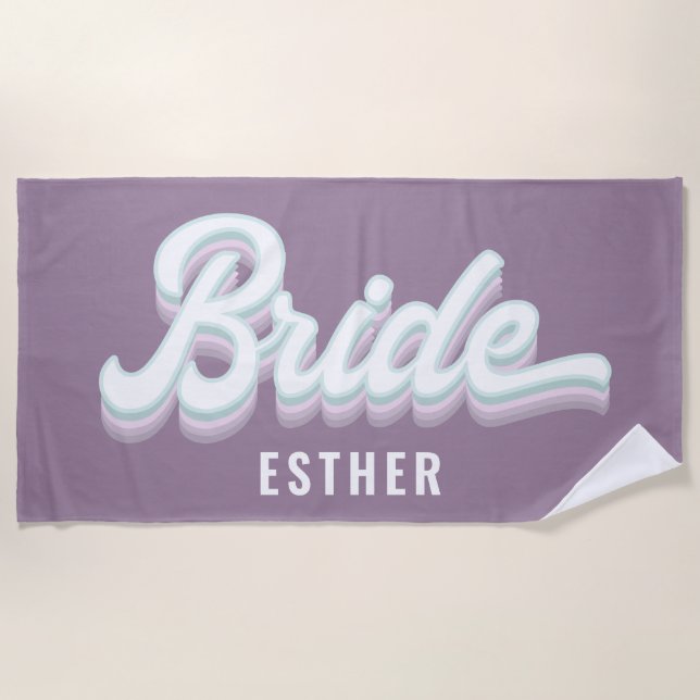 Funky retro 80's pastel bride bachelorette wedding beach towel (Front)