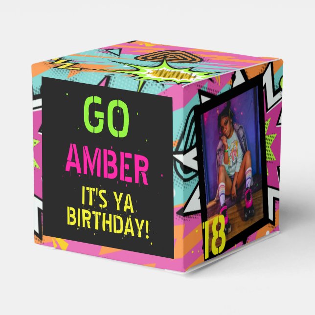 Funky Retro 90s Hip Hop Birthday Party Photo Favor Box (Back Side)