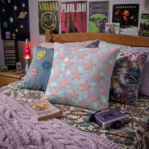 Funky Retro Abstract Pink Stars with Shimmer Throw Pillow