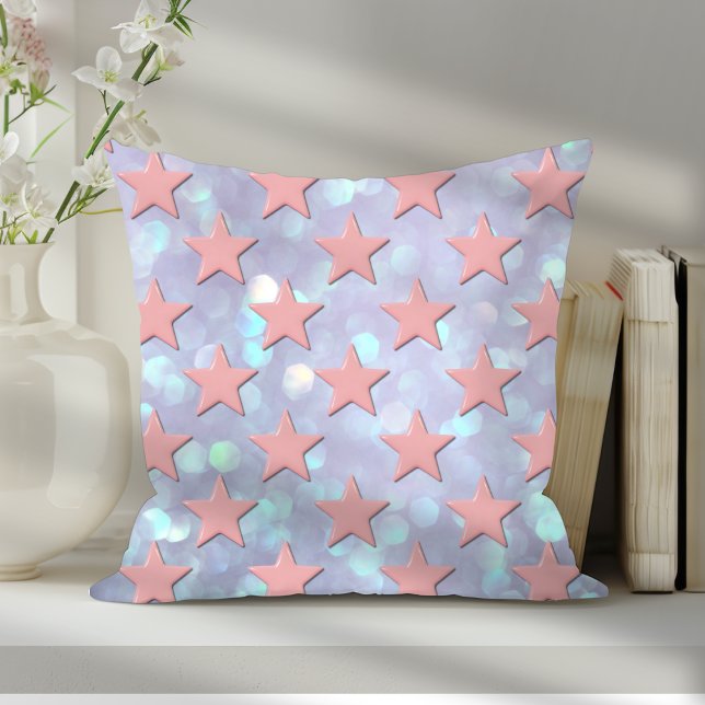 Funky Retro Abstract Pink Stars with Shimmer Throw Pillow (Creator Uploaded)
