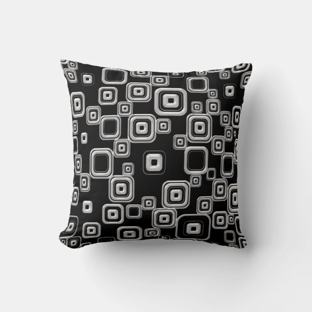 Funky Retro Black and White Pattern Throw Pillow (Front)