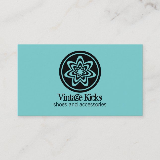Funky Retro Bloom Carte de visite, Turquoise (Devant)