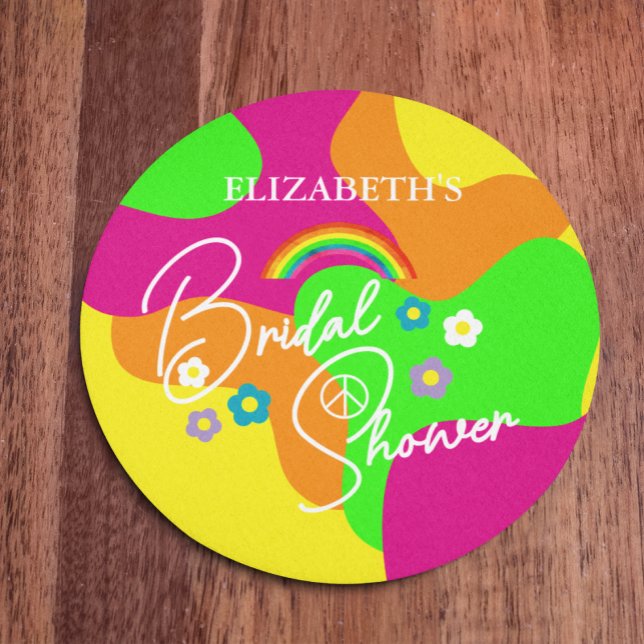 Funky Retro Bridal Shower Round Paper Coaster (Creator Uploaded)