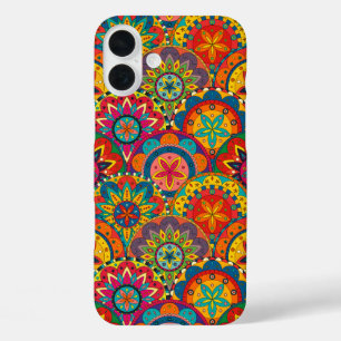 Funky Retro Colorful Mandala Pattern iPhone 16 Plus Case
