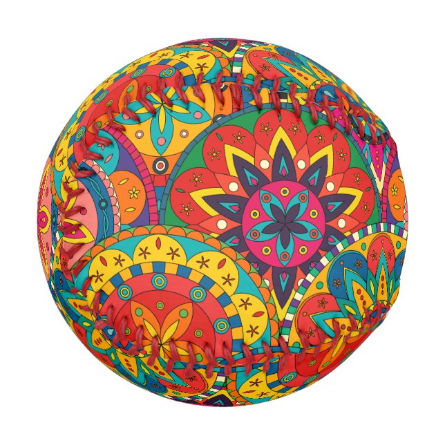 Funky Retro Colourful Mandala Pattern Baseball (Front Left)