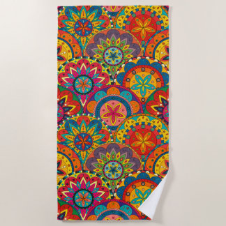Funky Retro Colourful Mandala Pattern Beach Towel
