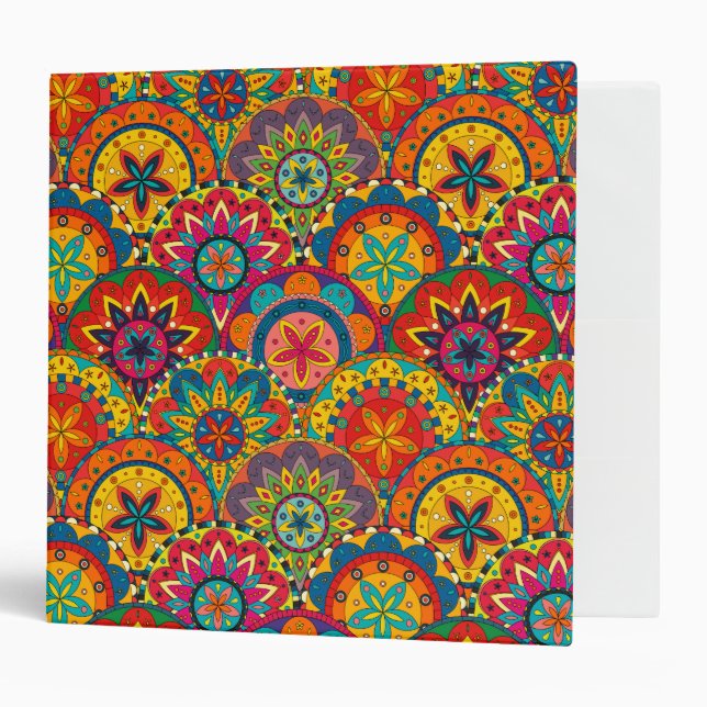 Funky Retro Colourful Mandala Pattern Binder (Front/Inside)