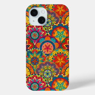 Funky Retro Colourful Mandala Pattern iPhone 15 Case
