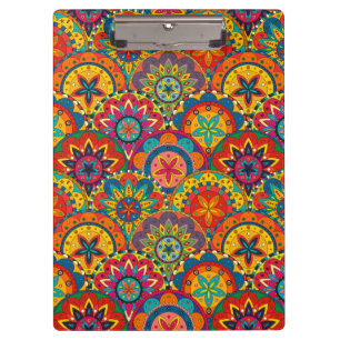 Funky Retro Colourful Mandala Pattern Clipboard