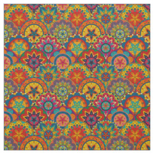 Funky Retro Colourful Mandala Pattern Fabric