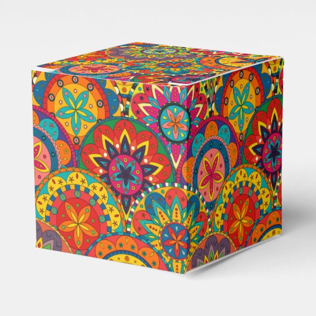 Funky Retro Colourful Mandala Pattern Favor Box (Front Side)