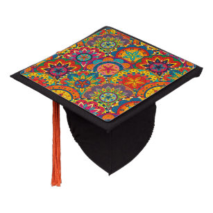 Funky Retro Colourful Mandala Pattern Graduation Cap Topper