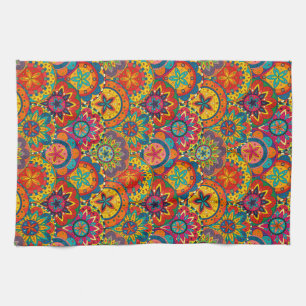 Funky Retro Colourful Mandala Pattern Kitchen Towel