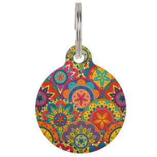 Funky Retro Colourful Mandala Pattern Pet Tag