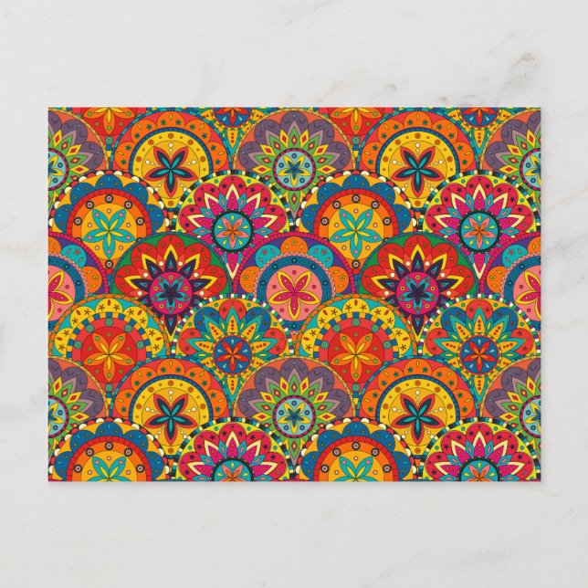 Funky Retro Colourful Mandala Pattern Postcard (Front)