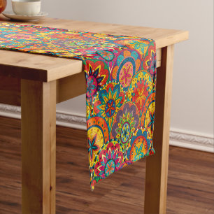 Funky Retro Colourful Mandala Pattern Short Table Runner