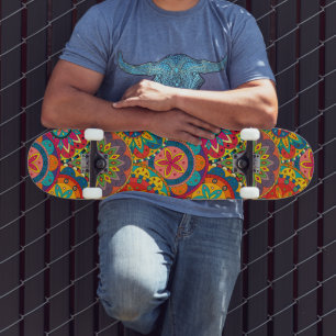Funky Retro Colourful Mandala Pattern Skateboard
