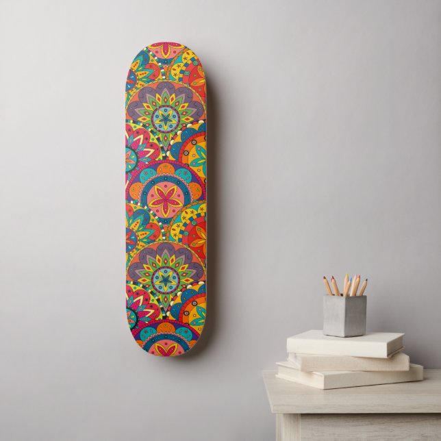 Funky Retro Colourful Mandala Pattern Skateboard (Wall Art)